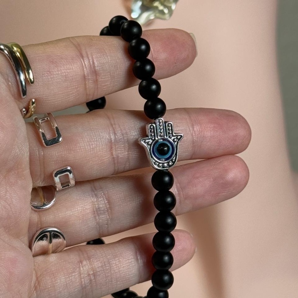 Black Beaded Bracelet with Silver Charm - Picture 3 of 6